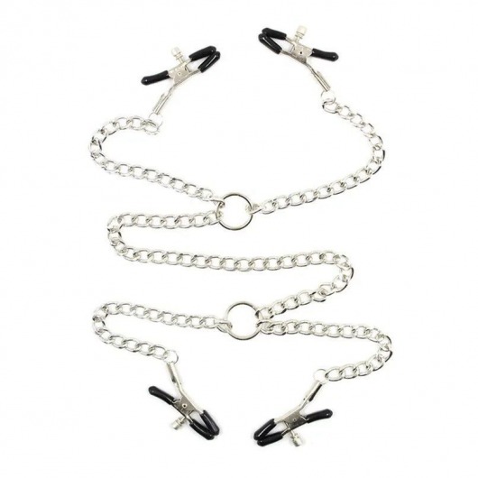 Серебристые зажимы для сосков и половых губ на тонкой цепочке - Notabu - купить с доставкой в Великом Новгороде