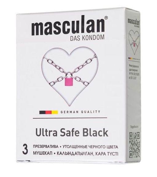 Ультрапрочные презервативы Masculan Ultra Safe Black - 3 шт. - Masculan - купить с доставкой в Великом Новгороде