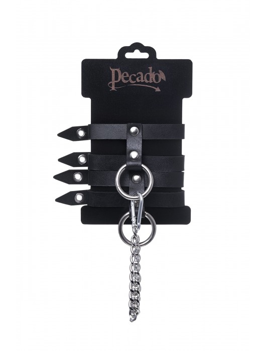 Черные однослойные кожаные оковы из двух ремешков - Pecado - купить с доставкой в Великом Новгороде