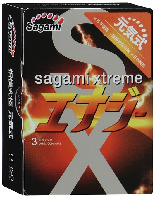 Презервативы Sagami Xtreme ENERGY с ароматом энергетика - 3 шт. - Sagami - купить с доставкой в Великом Новгороде