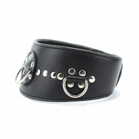 Чёрный кожаный ошейник с полукольцами и клёпками - БДСМ Арсенал - купить с доставкой в Великом Новгороде