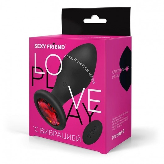 Черная вибровтулка с прозрачным кристаллом и пультом ДУ - 9 см. - 1137