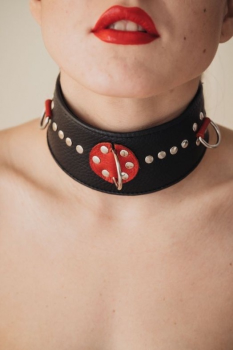 Кожаный ошейник с металлическими клепками - БДСМ Арсенал - купить с доставкой в Великом Новгороде