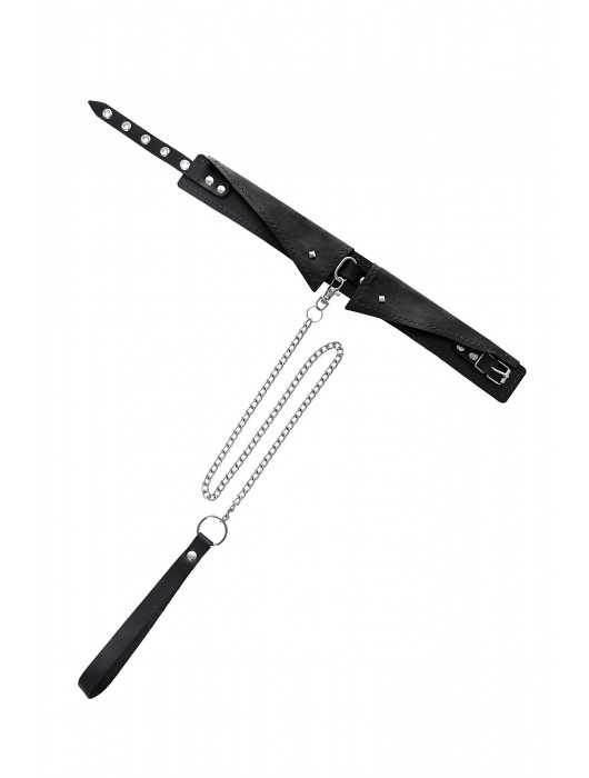 Черный кожаный ошейник-воротник с поводком - Pecado - купить с доставкой в Великом Новгороде