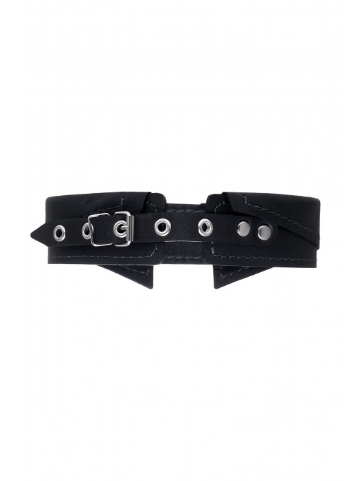 Черный кожаный ошейник-воротник с поводком - Pecado - купить с доставкой в Великом Новгороде