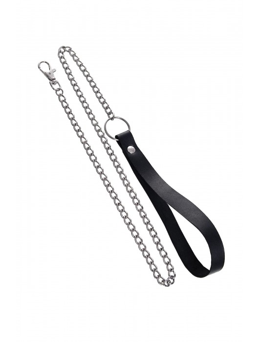 Черный кожаный ошейник-воротник с поводком - Pecado - купить с доставкой в Великом Новгороде