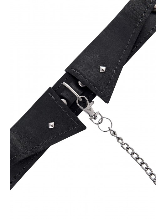 Черный кожаный ошейник-воротник с поводком - Pecado - купить с доставкой в Великом Новгороде