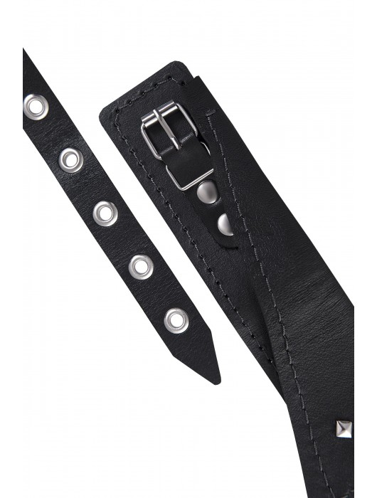 Черный кожаный ошейник-воротник с поводком - Pecado - купить с доставкой в Великом Новгороде