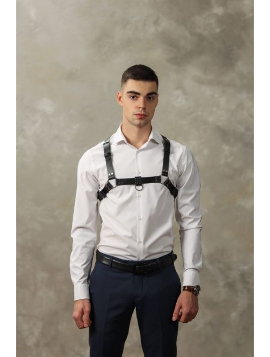 Черная мужская кожаная портупея №4 - БДСМ Арсенал - купить с доставкой в Великом Новгороде