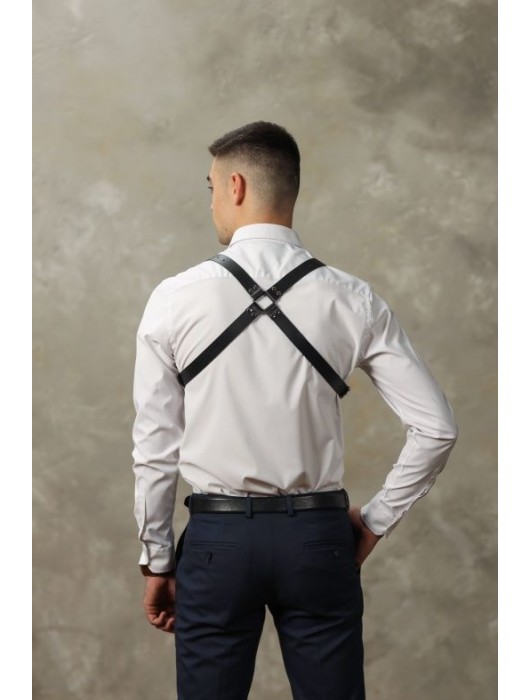 Черная мужская кожаная портупея №4 - БДСМ Арсенал - купить с доставкой в Великом Новгороде