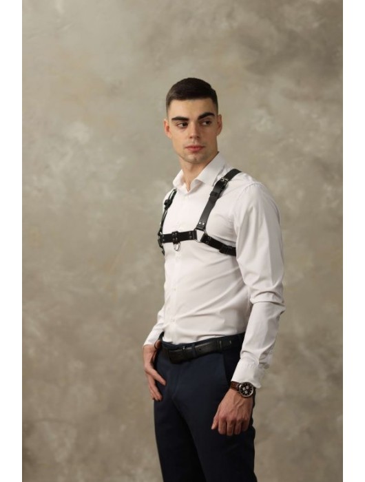 Черная мужская кожаная портупея №4 - БДСМ Арсенал - купить с доставкой в Великом Новгороде