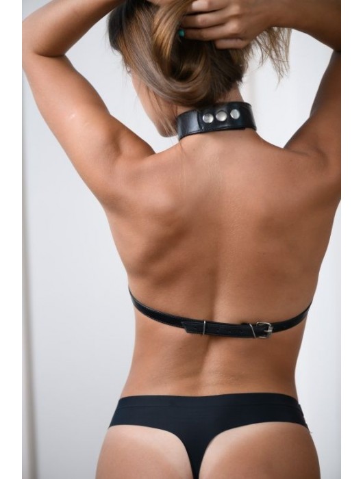 Черная кожаная сбруя с ошейником plus size из нежной кожи - БДСМ Арсенал - купить с доставкой в Великом Новгороде
