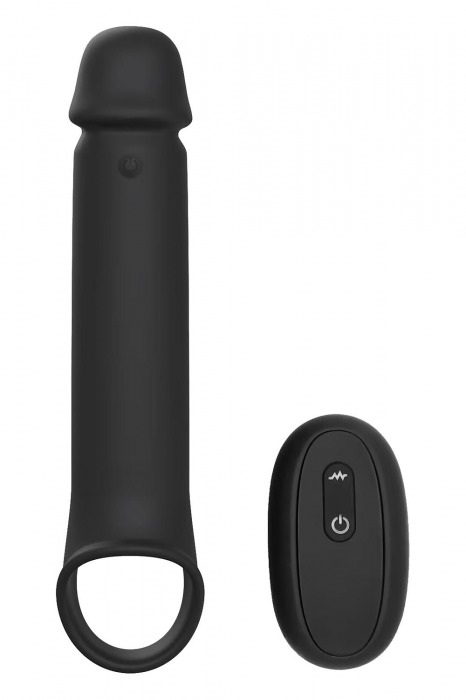 Черная насадка-удлинитель с вибрацией Vibrating Extender With Remote - Dream Toys - в Великом Новгороде купить с доставкой
