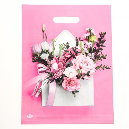 Розовый пакет с цветочным принтом и вырубной ручкой (40х31 см) - Сима-Ленд - купить с доставкой в Великом Новгороде