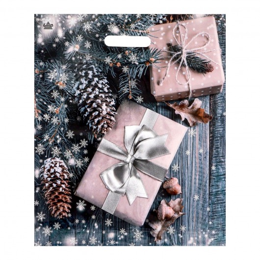 Новогодний пакет с принтом в виде подарков и вырубной ручкой (45х38 см) - Сима-Ленд - купить с доставкой в Великом Новгороде