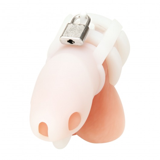 Белая клетка для пениса Silicone Small 2 in Cock Cage With Ball Divider - BlueLine - купить с доставкой в Великом Новгороде