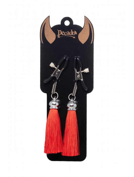 Зажимы на соски «Прищепки» с красными кисточками из шелка - Pecado - купить с доставкой в Великом Новгороде