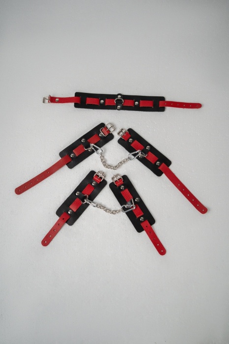 Черно-красный набор фиксаций: наручники, оковы и ошейник - Crazy Handmade - купить с доставкой в Великом Новгороде