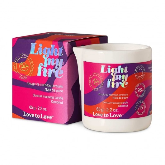Массажная свеча Light My Fire Coconut с ароматом кокоса - 65 гр. - Love to Love - купить с доставкой в Великом Новгороде