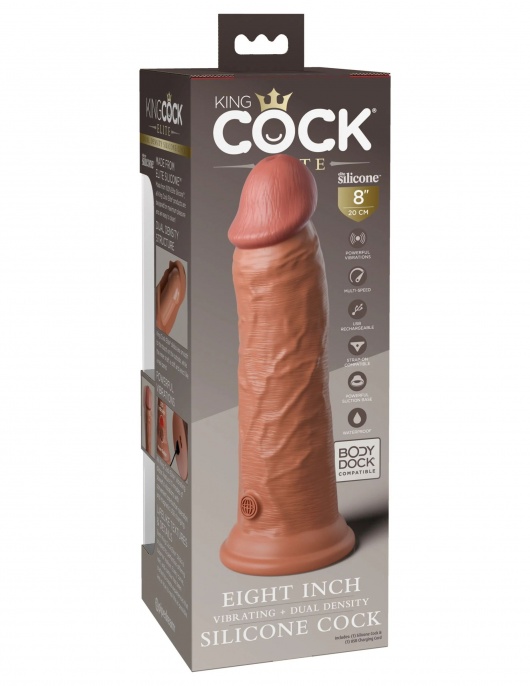 Карамельный вибратор-реалистик 8  Vibrating Silicone Dual Density Cock - 22 см. - Pipedream