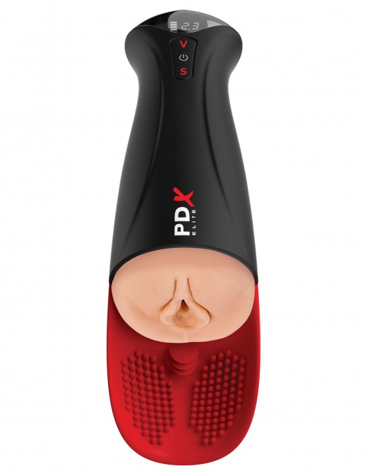 Телесный мастурбатор-вагина в черной колбе с вибрацией Fuck-O-Matic Pro XL - Pipedream - в Великом Новгороде купить с доставкой