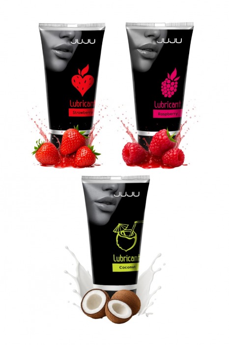 Набор из 3 съедобных лубрикантов JUJU (клубника, малина, кокос) - JuJu - купить с доставкой в Великом Новгороде Набор из 3 съедобных лубрикантов JUJU (клубника, малина, кокос) - JuJu - купить с доставкой в Великом Новгороде