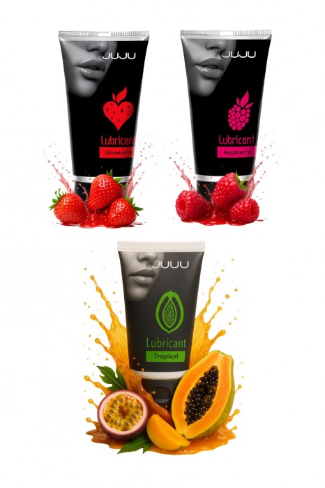 Набор из 3 съедобных лубрикантов JUJU (клубника, малина, тропические фрукты) - JuJu - купить с доставкой в Великом Новгороде Набор из 3 съедобных лубрикантов JUJU (клубника, малина, тропические фрукты) - JuJu - купить с доставкой в Великом Новгороде