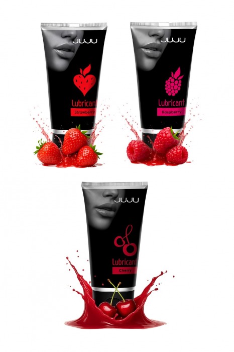 Набор из 3 съедобных лубрикантов JUJU (клубника, малина, вишня) - JuJu - купить с доставкой в Великом Новгороде Набор из 3 съедобных лубрикантов JUJU (клубника, малина, вишня) - JuJu - купить с доставкой в Великом Новгороде