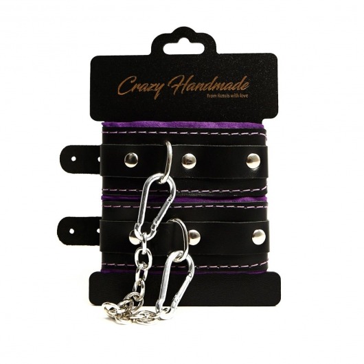 Черно-фиолетовые скругленные наручники с мягкой подкладкой - Crazy Handmade - купить с доставкой в Великом Новгороде Черно-фиолетовые скругленные наручники с мягкой подкладкой - Crazy Handmade - купить с доставкой в Великом Новгороде
