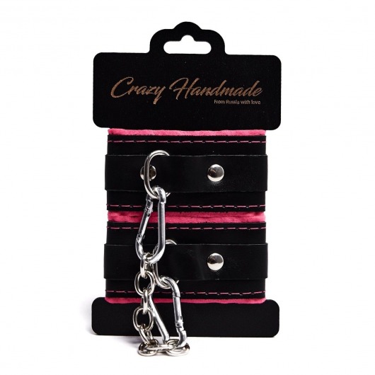 Черно-розовые скругленные наручники с мягкой подкладкой - Crazy Handmade - купить с доставкой в Великом Новгороде Черно-розовые скругленные наручники с мягкой подкладкой - Crazy Handmade - купить с доставкой в Великом Новгороде