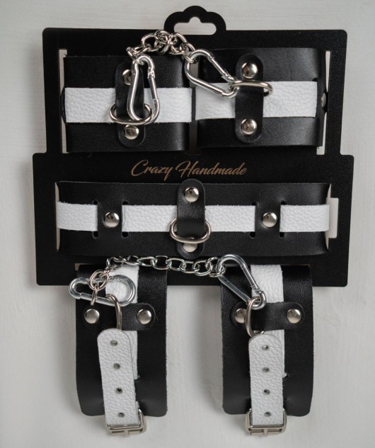 Набор фиксаторов из черной и белой натуральной кожи - Crazy Handmade - купить с доставкой в Великом Новгороде Набор фиксаторов из черной и белой натуральной кожи - Crazy Handmade - купить с доставкой в Великом Новгороде