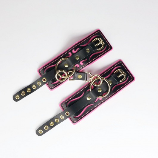 Черные кожаные наручники с розовой строчкой - Crazy Handmade - купить с доставкой в Великом Новгороде Черные кожаные наручники с розовой строчкой - Crazy Handmade - купить с доставкой в Великом Новгороде