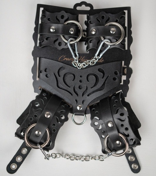 Черный ажурный кожаный набор фиксаций - Crazy Handmade - купить с доставкой в Великом Новгороде Черный ажурный кожаный набор фиксаций - Crazy Handmade - купить с доставкой в Великом Новгороде