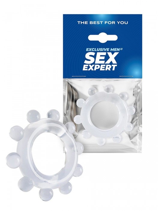 Прозрачное эрекционное кольцо со стимулирующими шариками - Sex Expert - в Великом Новгороде купить с доставкой
