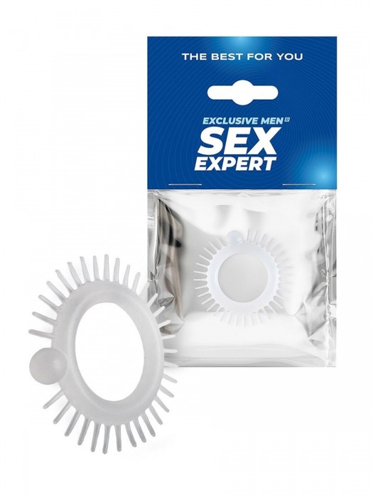 Эластичное эрекционное кольцо с шипиками и шариком - Sex Expert - в Великом Новгороде купить с доставкой