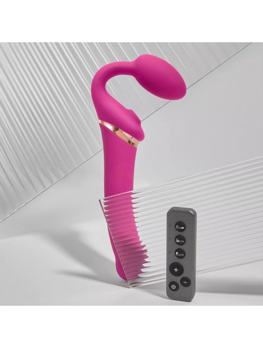 Ярко-розовый безремневой страпон Multi Orgasm Bendable Strap-On size XL с клиторальной стимуляцией - Strap-on-me - купить с доставкой в Великом Новгороде