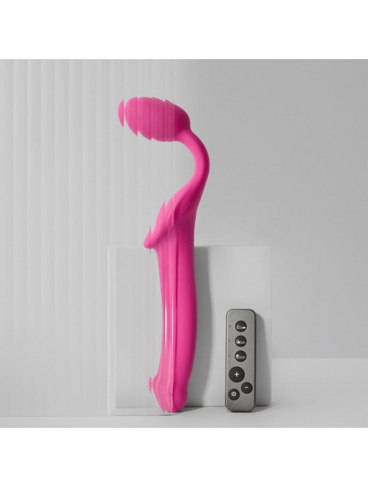 Ярко-розовый безремневой страпон Strap-on-me Vibrating Bendable Strap-On size XL - Strap-on-me - купить с доставкой в Великом Новгороде