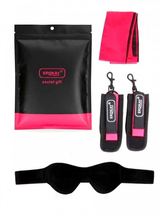 Черно-розовый эротический набор: маска, наручники и повязка - Erokay - купить с доставкой в Великом Новгороде