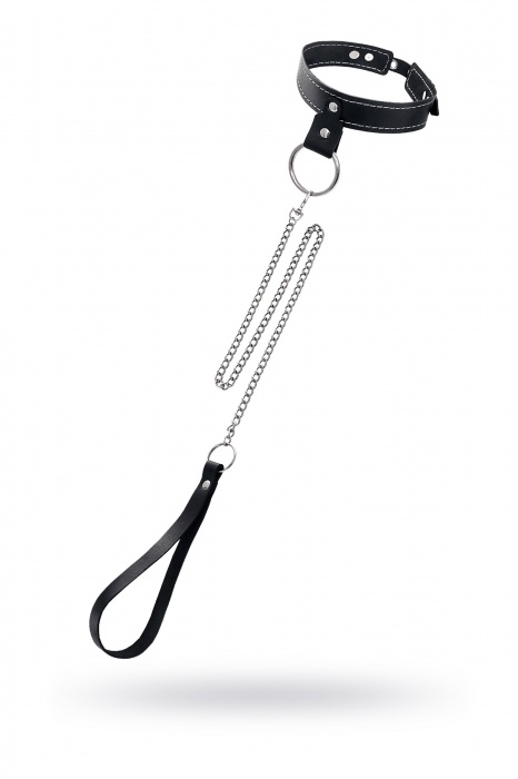 Черный узкий однослойный ошейник с серебристым поводком-цепочкой - Pecado - купить с доставкой в Великом Новгороде