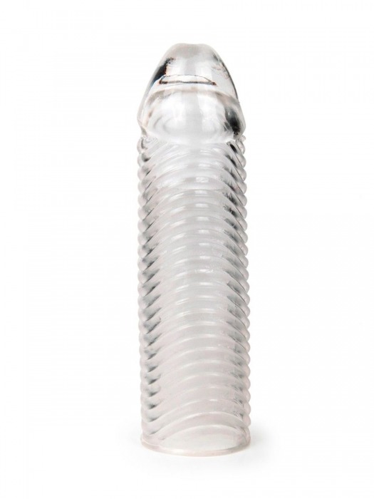 Прозрачная закрытая насадка на пенис с ребрышками - 16 см. - Sex Expert - в Великом Новгороде купить с доставкой