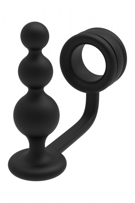 Черное эрекционное кольцо с анальной елочкой Cockring With Beaded Anal Plug - Dream Toys - в Великом Новгороде купить с доставкой
