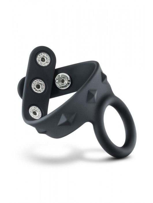 Черное эрекционное кольцо с подхватом мошонки на кнопках VS6 - Blush Novelties - в Великом Новгороде купить с доставкой