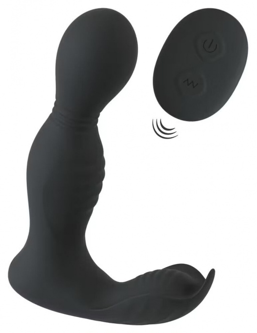 Черная анальная пробка с вибрацией, вращением и пультом ДУ RC Butt Plug with 2 Functions - Orion - в Великом Новгороде купить с доставкой