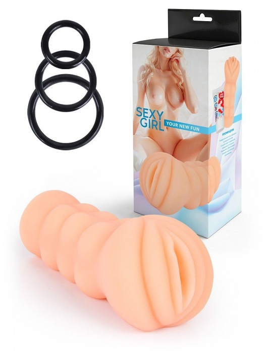 Телесный мастурбатор-вагина с эрекционными кольцами в комплекте - Sexy Girl - в Великом Новгороде купить с доставкой