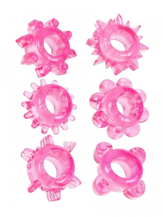 Набор из 6 розовых эрекционных колец с различным рельефом - Erowoman-Eroman - в Великом Новгороде купить с доставкой