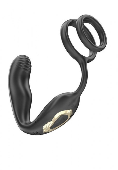 Черная анальная пробка с вращением и эрекционными кольцами - Ibiza - в Великом Новгороде купить с доставкой