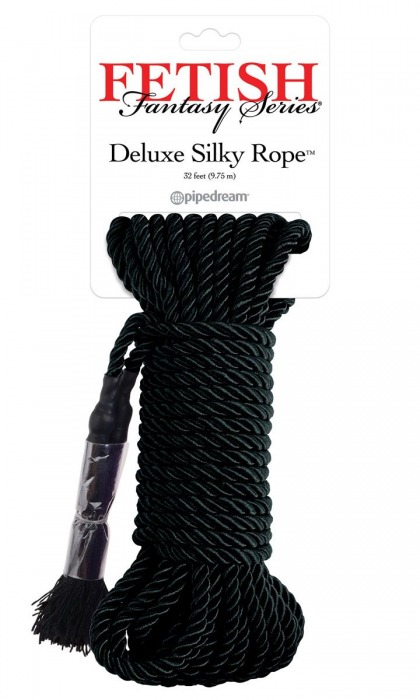 Черная веревка для фиксации Deluxe Silky Rope - 9,75 м. - Pipedream - купить с доставкой в Великом Новгороде