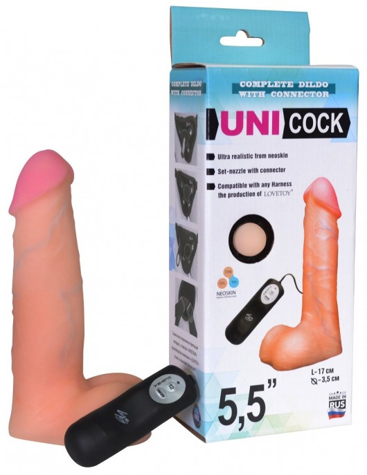 Фаллическая насадка Харнесс UNICOCK 5,5  с вибрацией - 17 см. - LOVETOY (А-Полимер) - купить с доставкой в Великом Новгороде