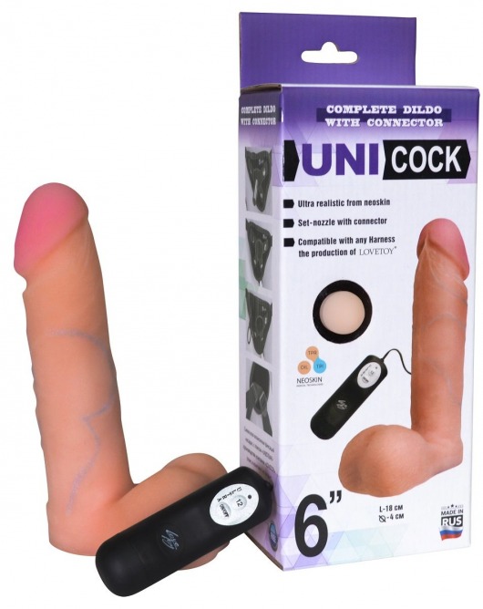 Фаллическая насадка Харнесс UNICOCK 6  с вибрацией - 18 см. - LOVETOY (А-Полимер) - купить с доставкой в Великом Новгороде