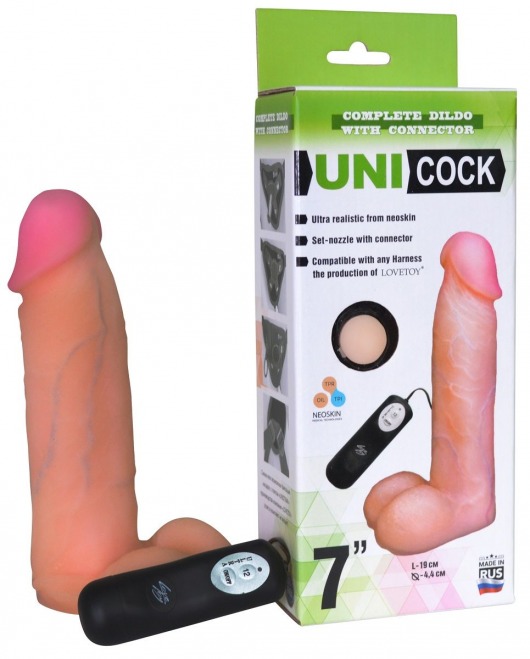 Фаллическая насадка Харнесс UNICOCK 7  с вибрацией - 19 см. - LOVETOY (А-Полимер) - купить с доставкой в Великом Новгороде